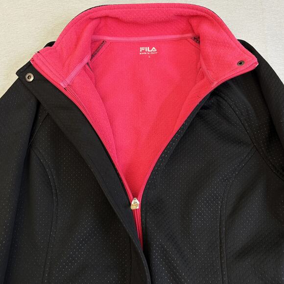FILA Jacket Womens Large Black Full Zip Mock Neck Waterproof Pink Fleece Lined - Picture 4 of 9